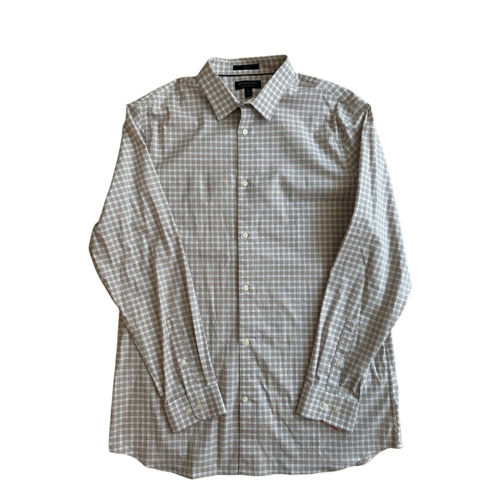 Banana Republic Slim Fit Wrinkle Resistant Dress Shirt XL Tall Beige Plaid - Picture 6 of 16